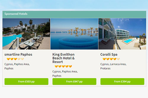 Thomas Cook case study. Sponsored hotel listings on search result page. 